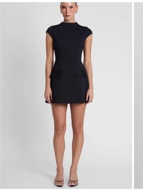 Leau Cote Cap-Sleeve Black Mini Dress